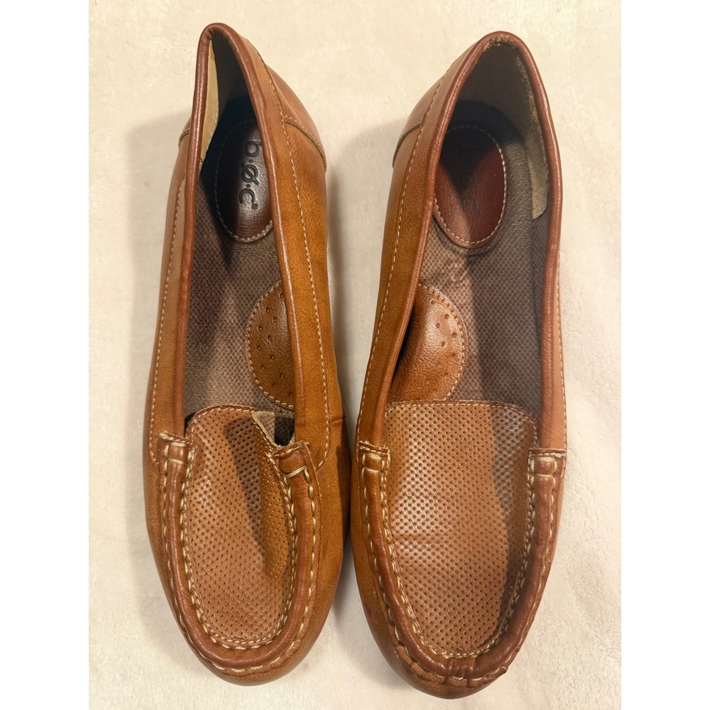 b.o.c. Born Concept Tan Brown Leather Moc Toe Slip On Loafers Flats Womens 8.5